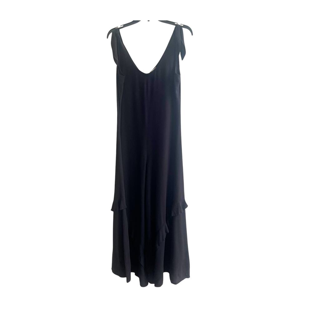 Earthbound Jumpsuit Womens Medium Black Ruffled Wide Leg Tie Shoulder Minimal